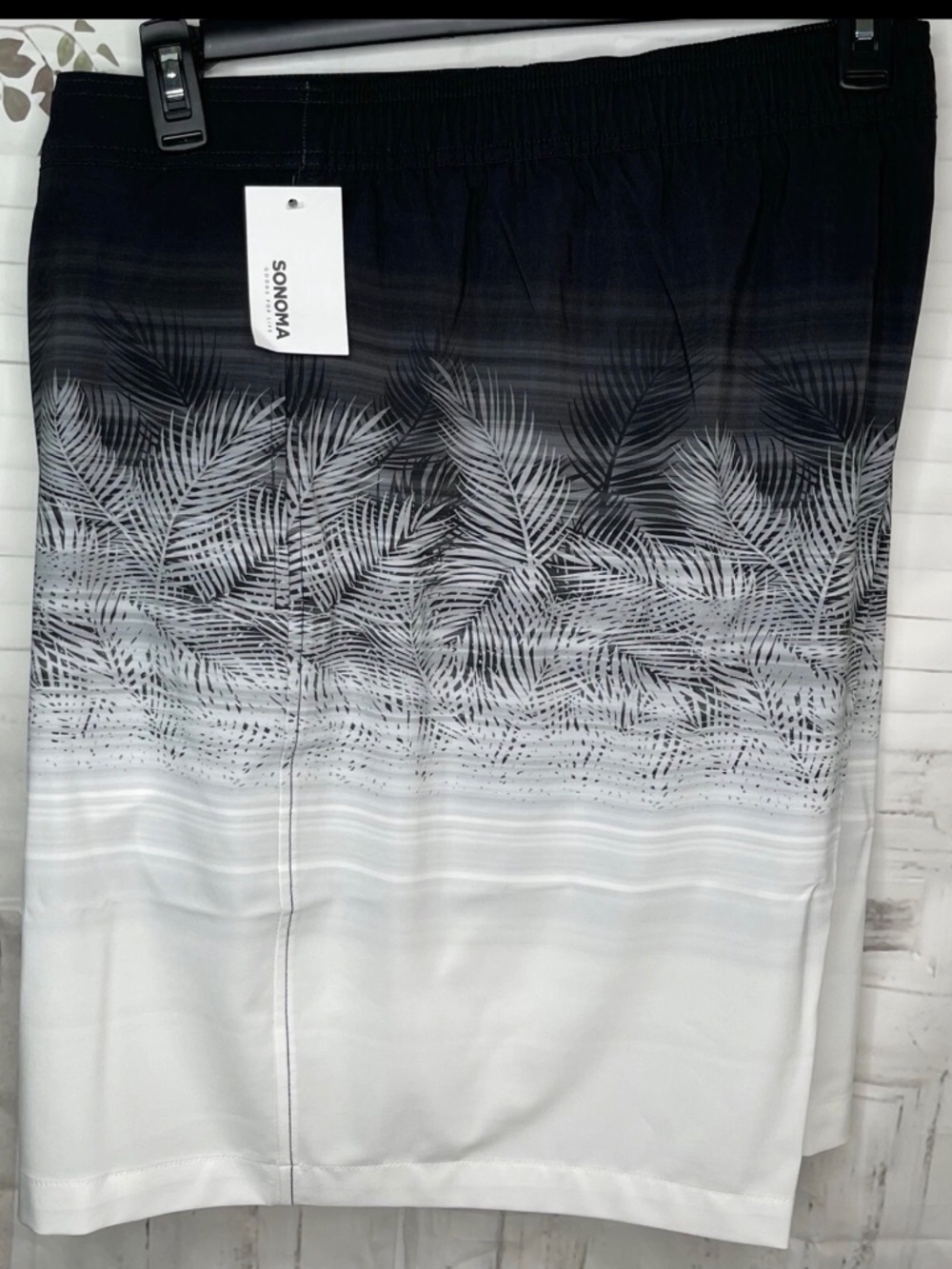 Sonoma Big & Tall Mens Black White Palm Fade Swimming Trunks Shorts Bottoms 4XB